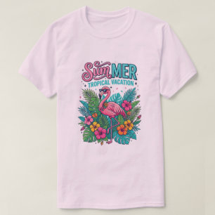 Camiseta Flamenco Rosa Floral Tropical - vacaciones de vera