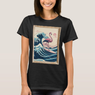 Camiseta Flamenco Rosa Ola Grande Japonesa Surfista - Diver