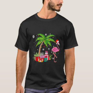 Camiseta Flamenco Rosa Palmera de Navidad Tropical Xmas Fu