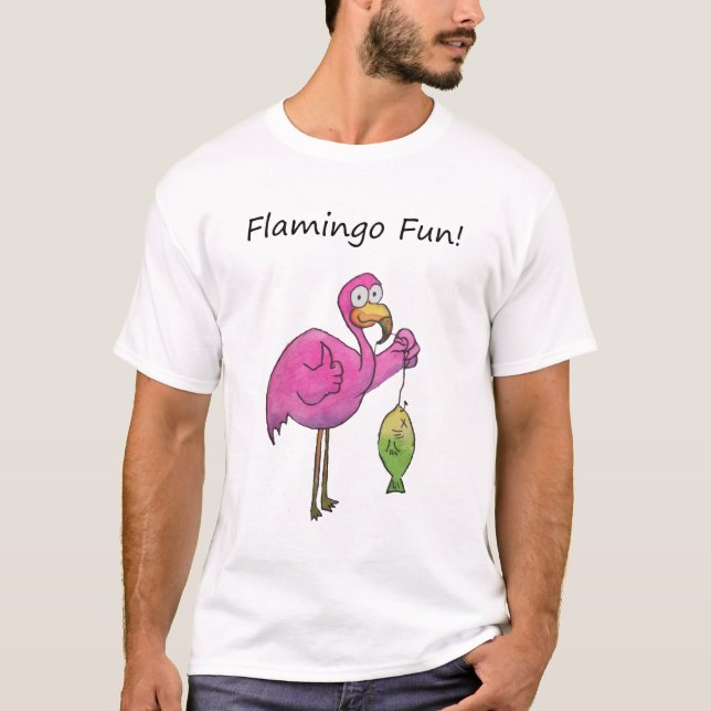 Camiseta Flamenco rosado caprichoso que pesca la buena (Anverso)