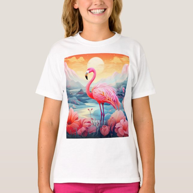 Camiseta Flamenco Tropical con Flores (Anverso)
