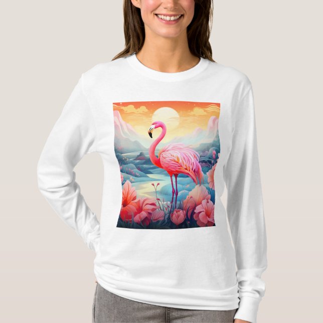 Camiseta Flamenco Tropical con Flores (Anverso)