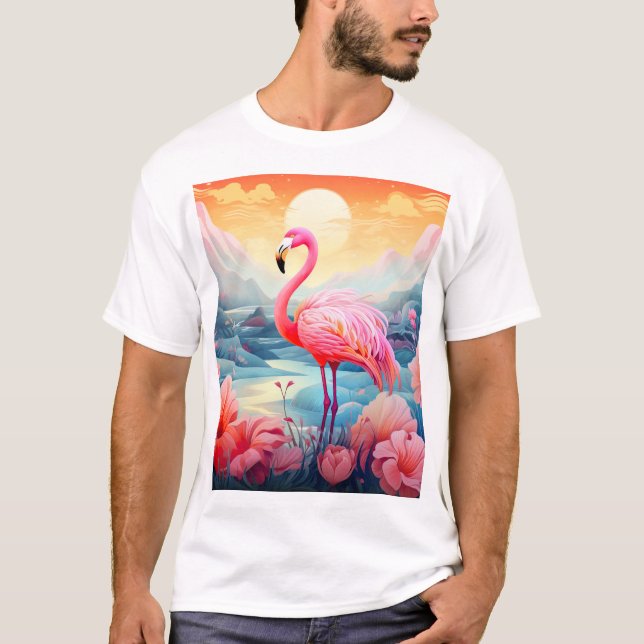 Camiseta Flamenco Tropical con Flores (Anverso)