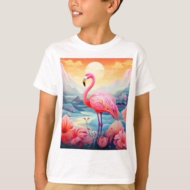 Camiseta Flamenco Tropical con Flores (Anverso)