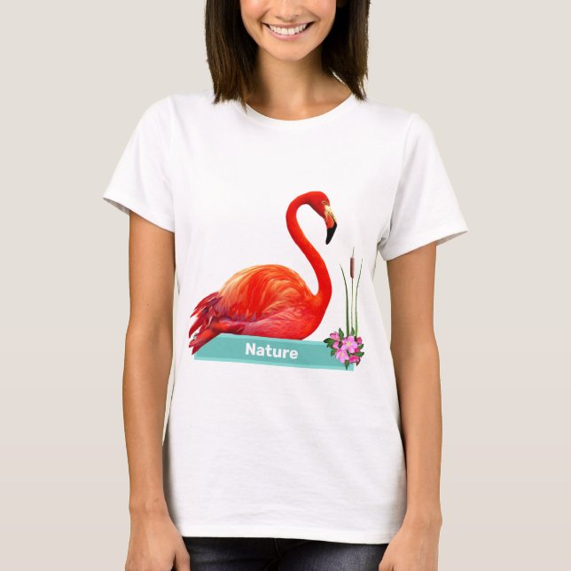 Camiseta Flamenco y flores rosa coral (Anverso)