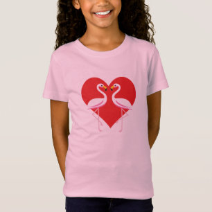 Camiseta Flamencos blancos rosados con corazón rojo