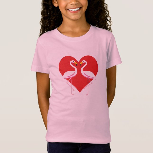 Camiseta Flamencos blancos rosados con corazón rojo (Anverso)
