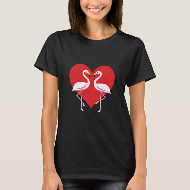 Camiseta Flamencos blancos rosados con corazón rojo (Anverso)