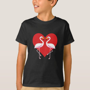 Camiseta Flamencos blancos rosados con corazón rojo