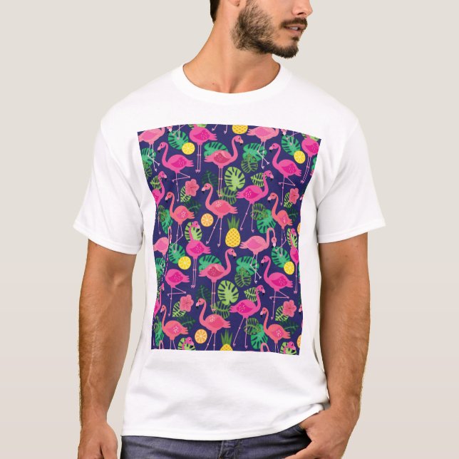 Camiseta Flamencos de época, patrón de elementos de verano (Anverso)