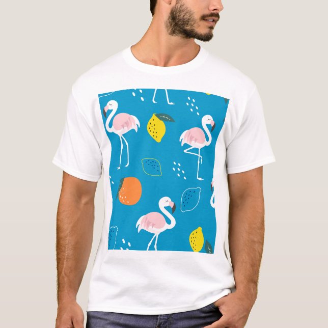 Camiseta Flamencos, frutas tropicales abstractas, patatas d (Anverso)