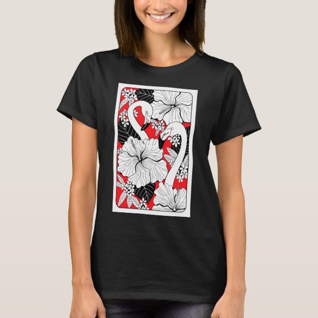 Camiseta Flamencos, hibiscos y hojas tropicales (Anverso)