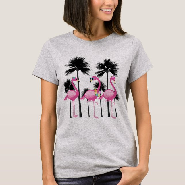 Camiseta Flamencos rosados de la playa (Anverso)