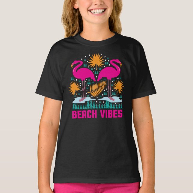 Camiseta Flamencos rosados de los pepitas de playa-19501 (Anverso)