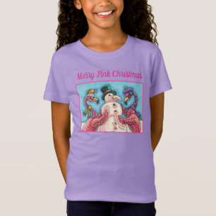 CAMISETA FLAMENCOS ROSADOS HACEN MUÑECOS DE NIEVE, AVES DIV