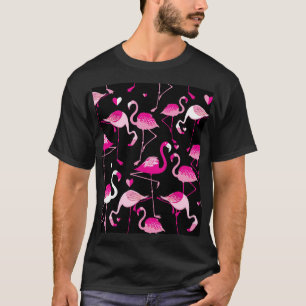 Camiseta Flamencos rosados, patrón oscuro sin costuras.