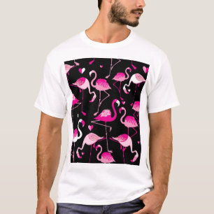Camiseta Flamencos rosados, patrón oscuro sin costuras.