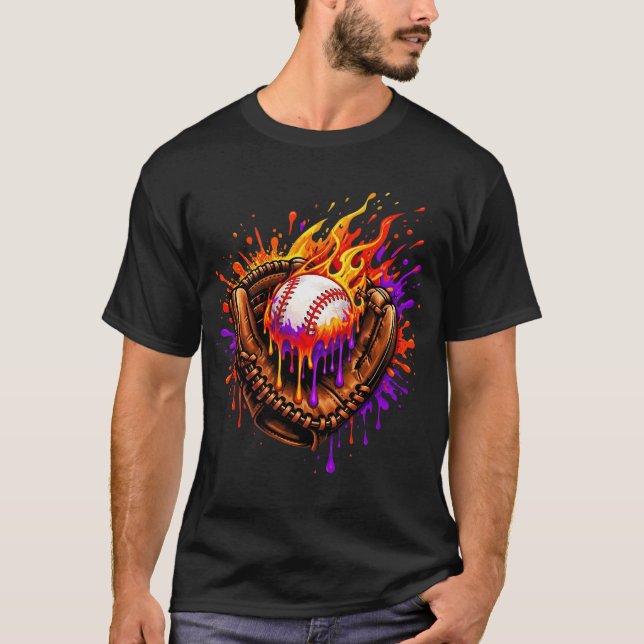 Camiseta  Flaming Baseball Glove Drip (Anverso)