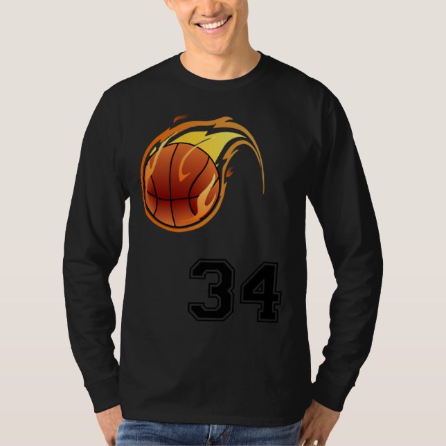 Camiseta Flaming Basketball with Number 34 on the Front and (Anverso)