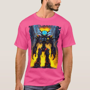 Camiseta Flaming Battlemech Cyberpunk Sci-Fi Mech Warrior R