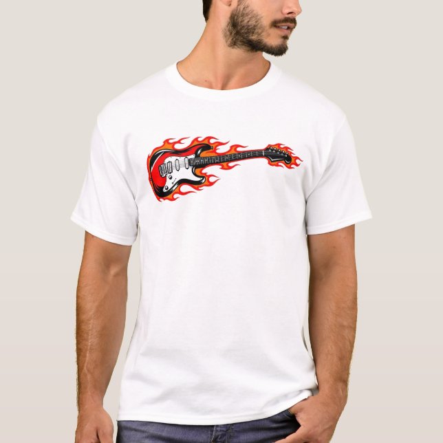 Camiseta Flaming Electric Guitar T-Shirt | Rock Music Flame (Anverso)