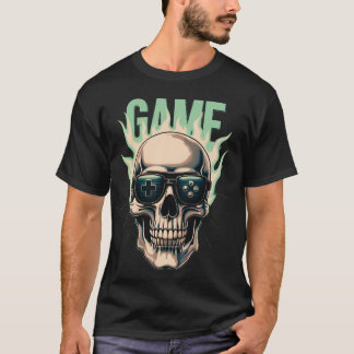 Camiseta Flaming Gamer Skull – Retro Gaming Power Design