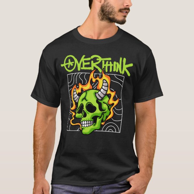 Camiseta Flaming Green Skull with Horns streetwear (Anverso)