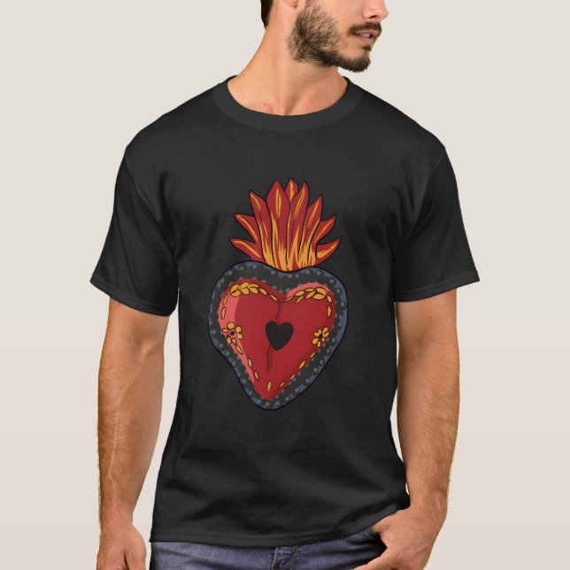Camiseta Flaming Sacred He Mexican Folk Devotion Symbol (Anverso)