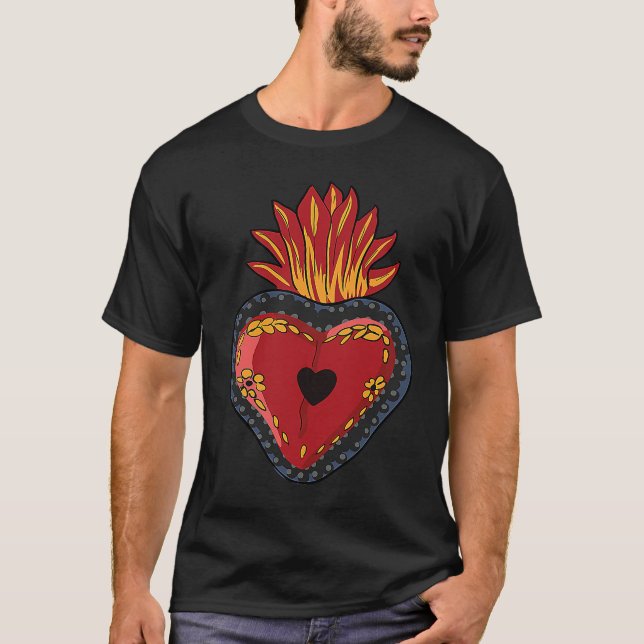 Camiseta Flaming Sacred Heart Mexican Folk Corazon (Anverso)