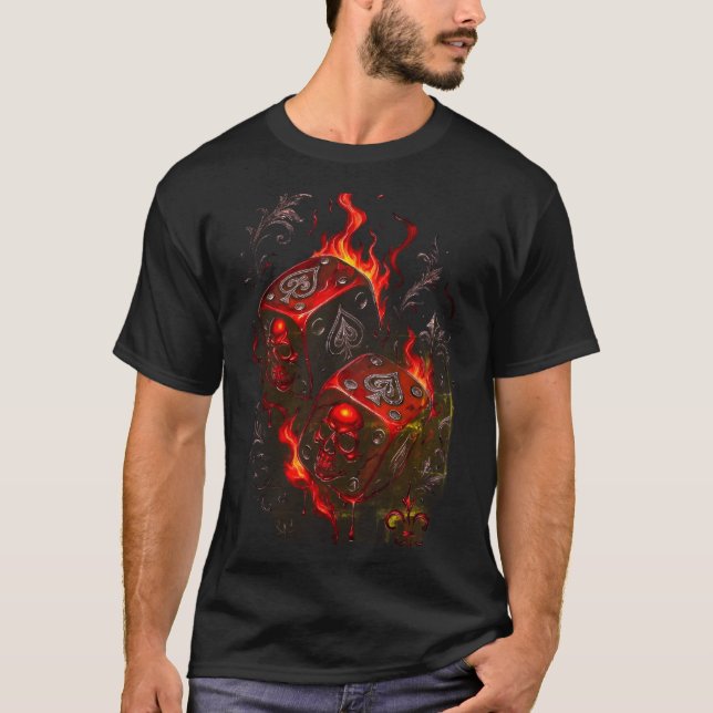 Camiseta Flaming Skull Dice - High Stakes Rebel Graphic (Anverso)