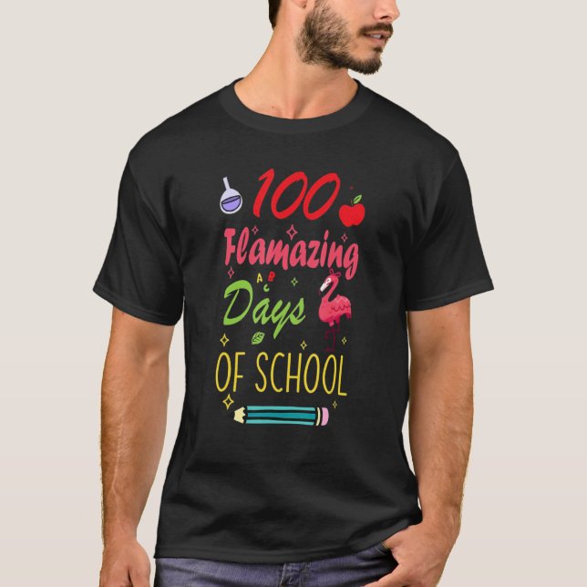 Camiseta Flamingo 100 Flamantes Días De Curso Escolar 100º  (Anverso)