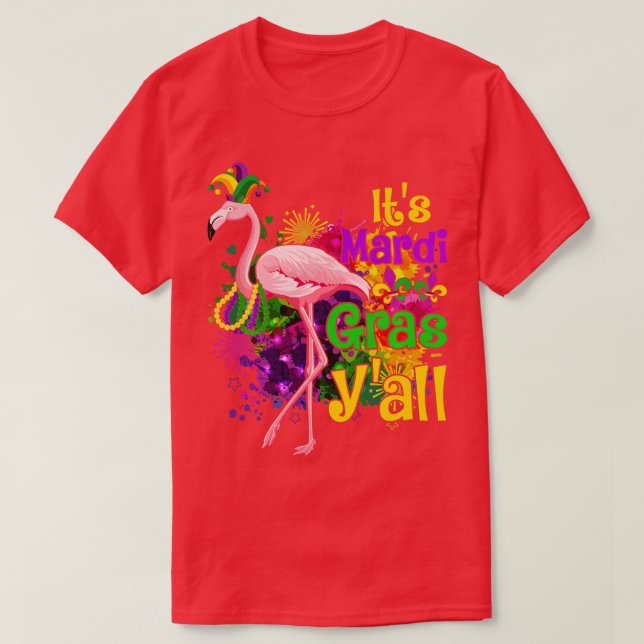 Camiseta Flamingo Amante De Sus Mardi Gras Yall Mask Fest (Diseño del anverso)