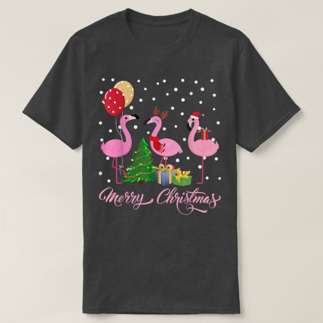 Camiseta Flamingo Árbol de Navidad Navidad Navidad Luz Feli (Diseño del anverso)