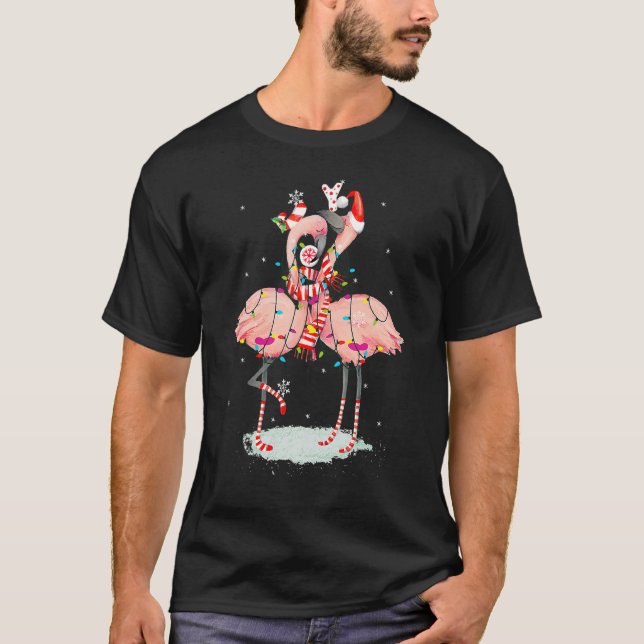 Camiseta Flamingo Árbol de Navidad Santa Hat navidad mora (Anverso)