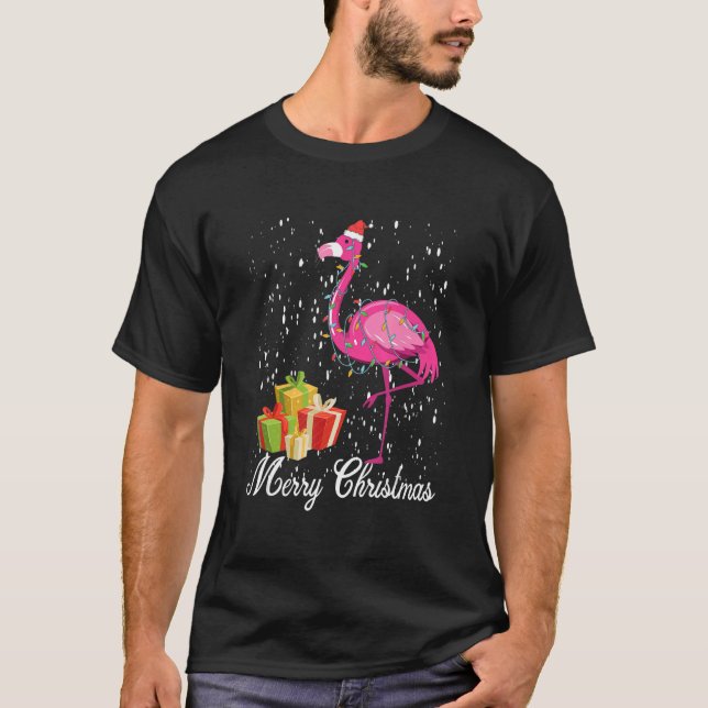 Camiseta Flamingo Árbol de Navidad Santa Hat navidad mora (Anverso)
