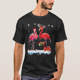 Camiseta Flamingo Árbol de Navidad Santa Hat Xmas Luz