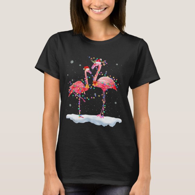 Camiseta Flamingo Árbol de Navidad Santa Hat Xmas Luz (Anverso)