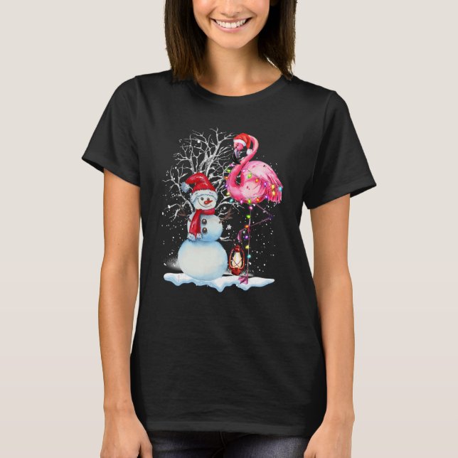 Camiseta Flamingo Árbol de Navidad Snowman Santa Hat Flamin (Anverso)