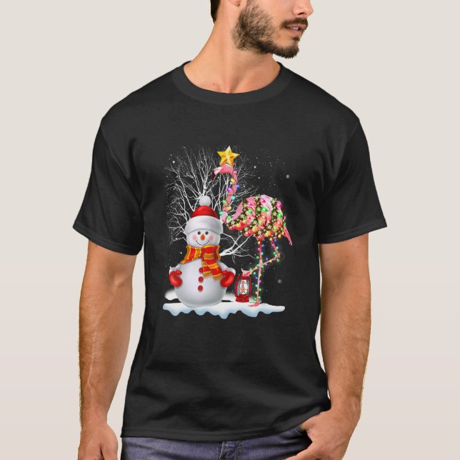 Camiseta Flamingo Árbol de Navidad Snowman Santa Hat Flamin (Anverso)