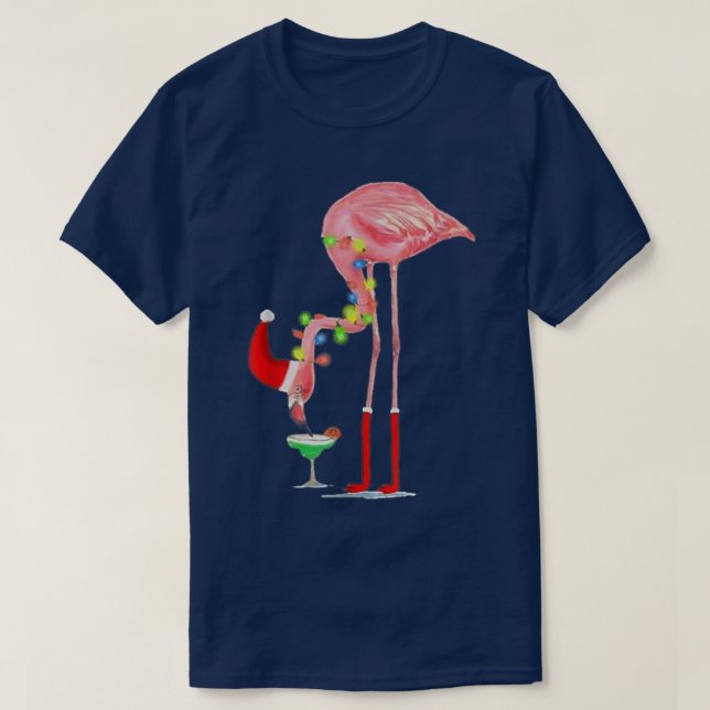 Camiseta Flamingo Bebiendo Navidades De Cócteles Iluminan Á (Diseño del anverso)