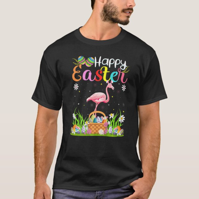 Camiseta Flamingo Bird Bunny Egg Hung Flamingo Happy Ea (Anverso)