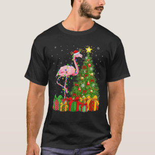 Camiseta Flamingo Bird Lighing Xmas Tree Santa Flamingo Ch