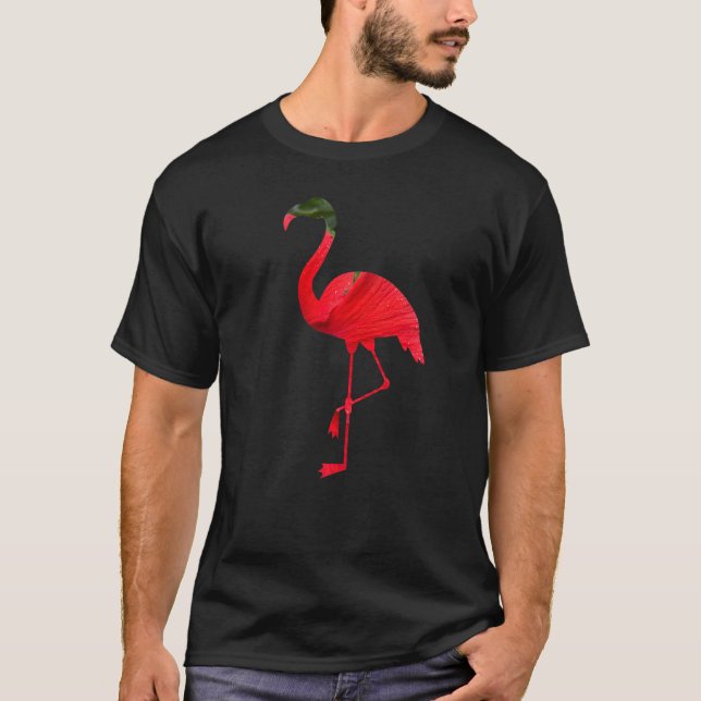 Camiseta Flamingo Bird Silhouette with Red Hibiscus Flower  (Anverso)