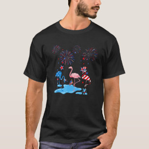 Camiseta Flamingo Birds American Flag Fireworks 4