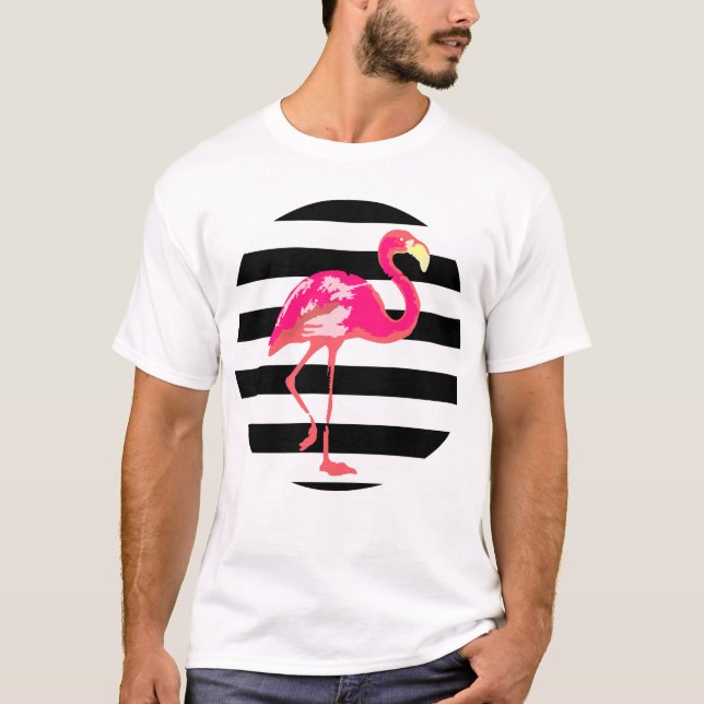 Camiseta Flamingo, black and white stripes, summer (Anverso)