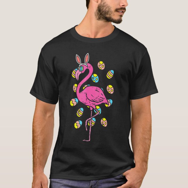 Camiseta Flamingo Bunny Ears Glasses Eggs Easter Bird Anima (Anverso)