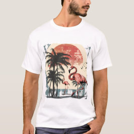 Camiseta Flamingo camina cerca de la orilla de una playa tr