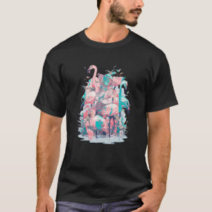 Camiseta Flamingo Chica en el divertido Pastel japonés Anim