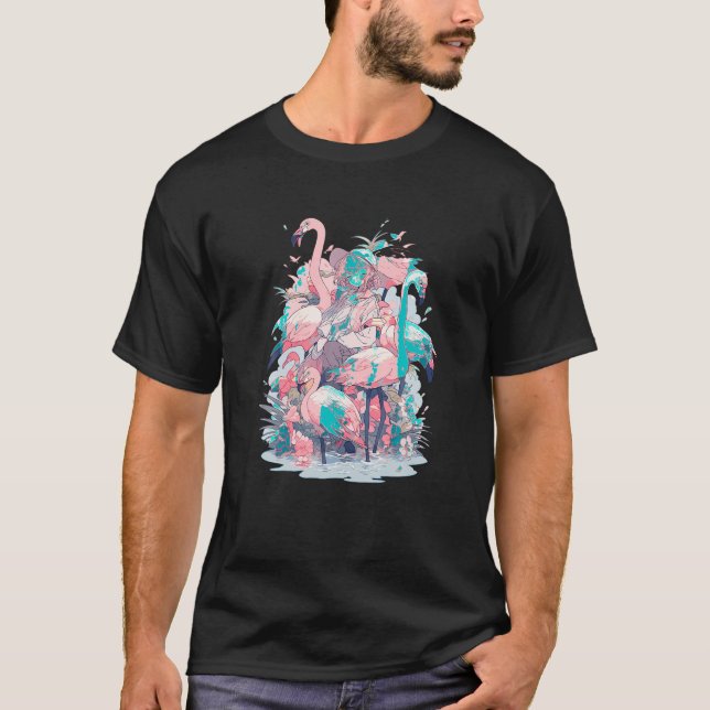 Camiseta Flamingo Chica en el divertido Pastel japonés Anim (Anverso)