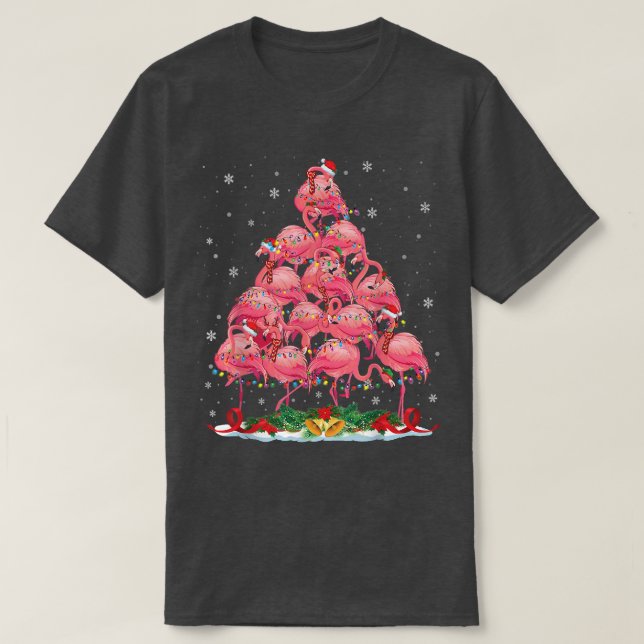 Camiseta Flamingo Christmas Tree Fairy Lights Pajama Flamin (Diseño del anverso)